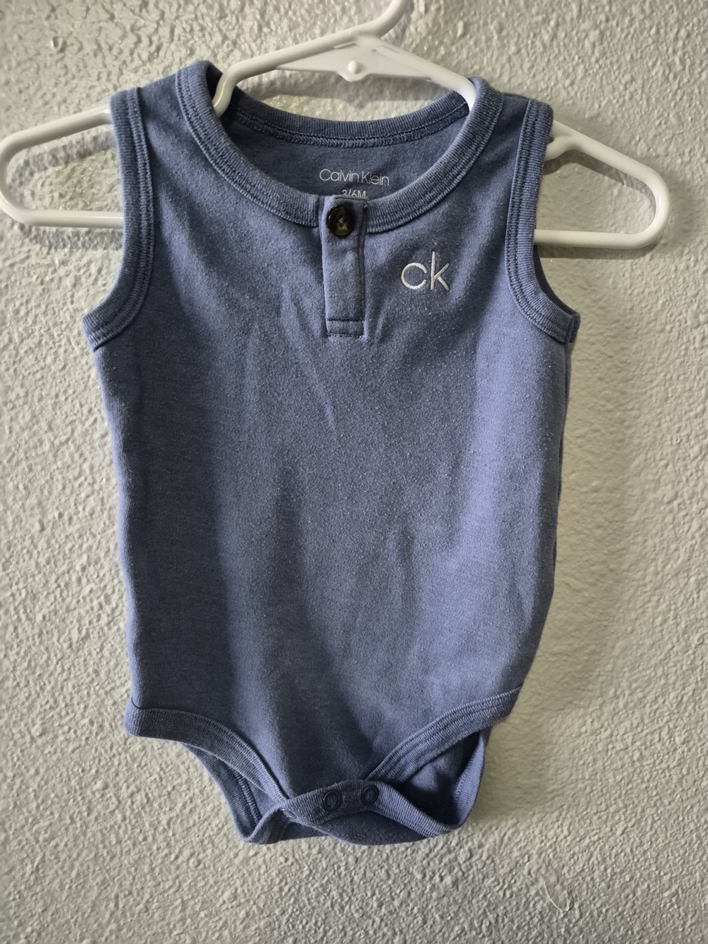 Calvin Klein Light Blue Sleeveless Baby Bodysuit with CK Embroidery